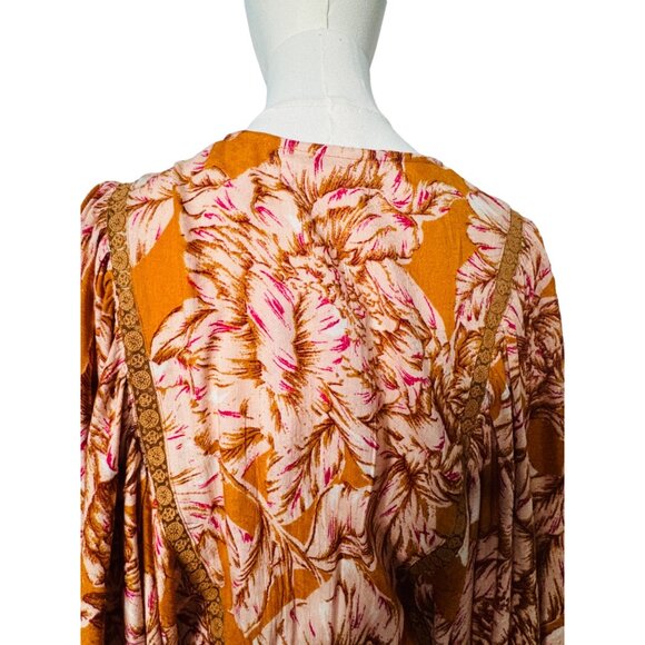 NWT Bohemian Small Band Of The Free Top Blouse Gold Blush Pink Paisley Print - Picture 10 of 12